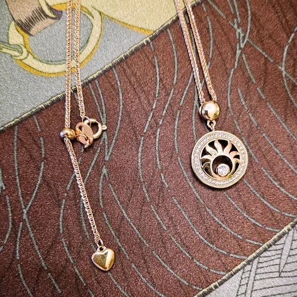 SALE!! Rose Gold Adjustable Necklace with Clear Zirconia & Rose Gold Charm - Picture 4 of 5